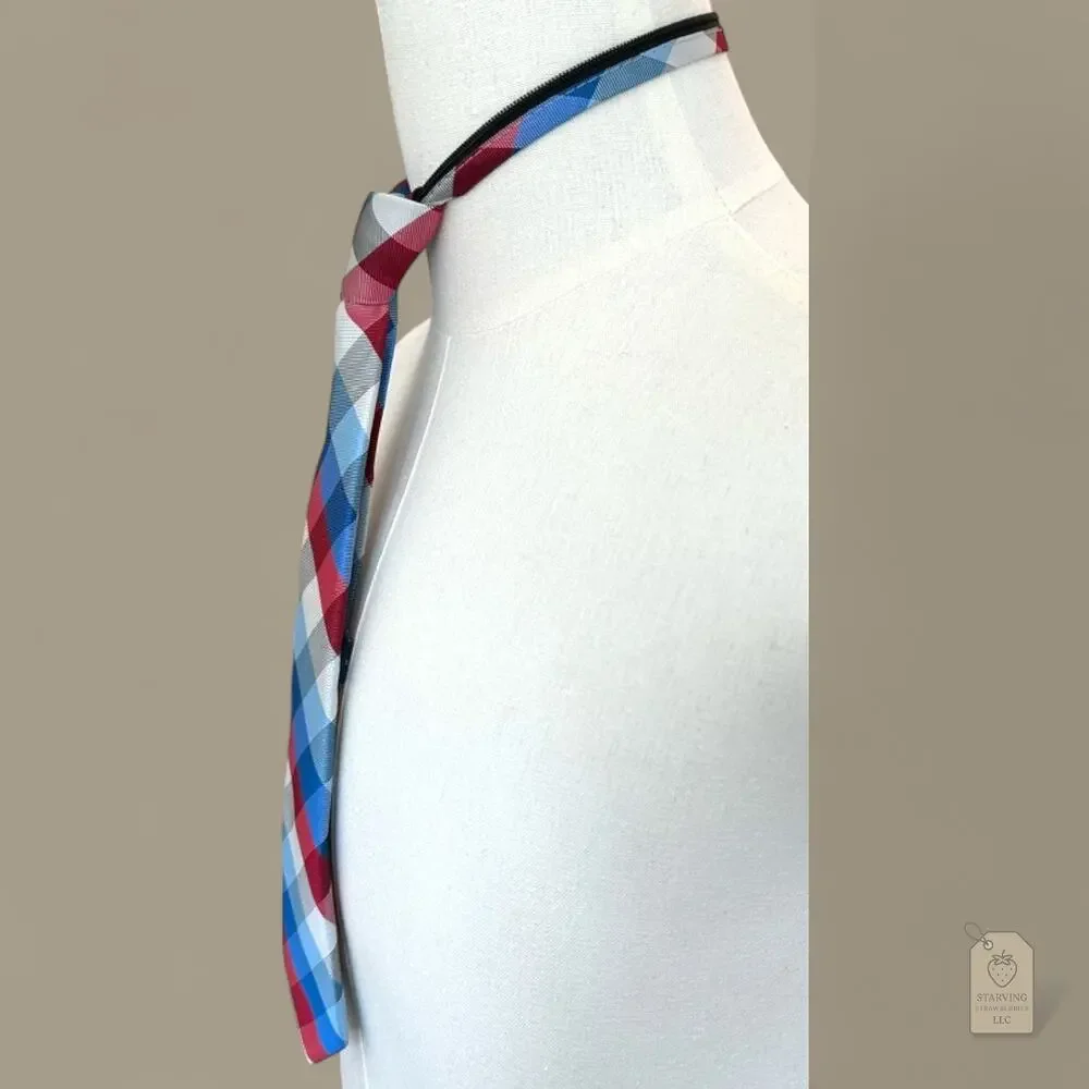 Tommy Hilfiger Boys Plaid Adjustable Zipper Tie Red Blue Gray Check Preppy